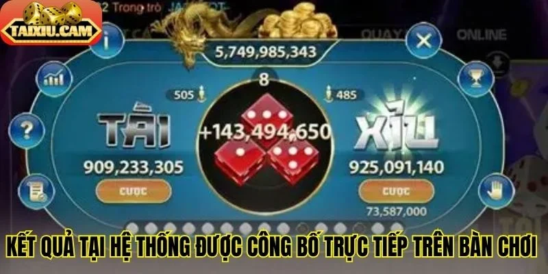 Kết quả tại hệ thống được công bố trực tiếp trên bàn chơi 